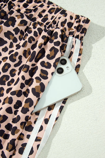 Leopard Side Stripe Wide Leg Pants - waistband and pocket detail
