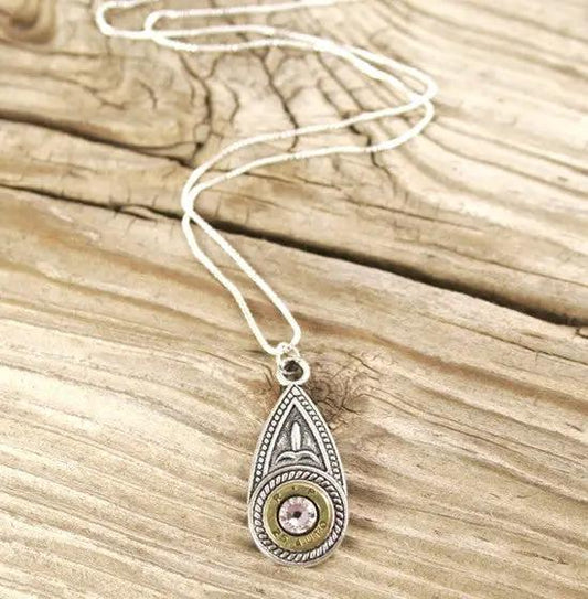 25 Auto Brass Antiqued Silver Teardrop Dangle Necklace