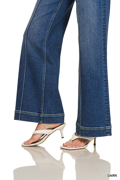ZENANA- High Rise Wide Leg Pintuck Denim Pants