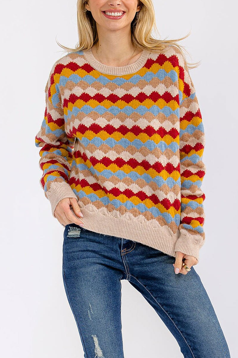 Long Sleeve Colorblock Pullover Sweater - front view