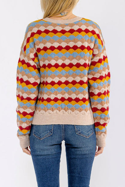 Long Sleeve Colorblock Pullover Sweater - back view