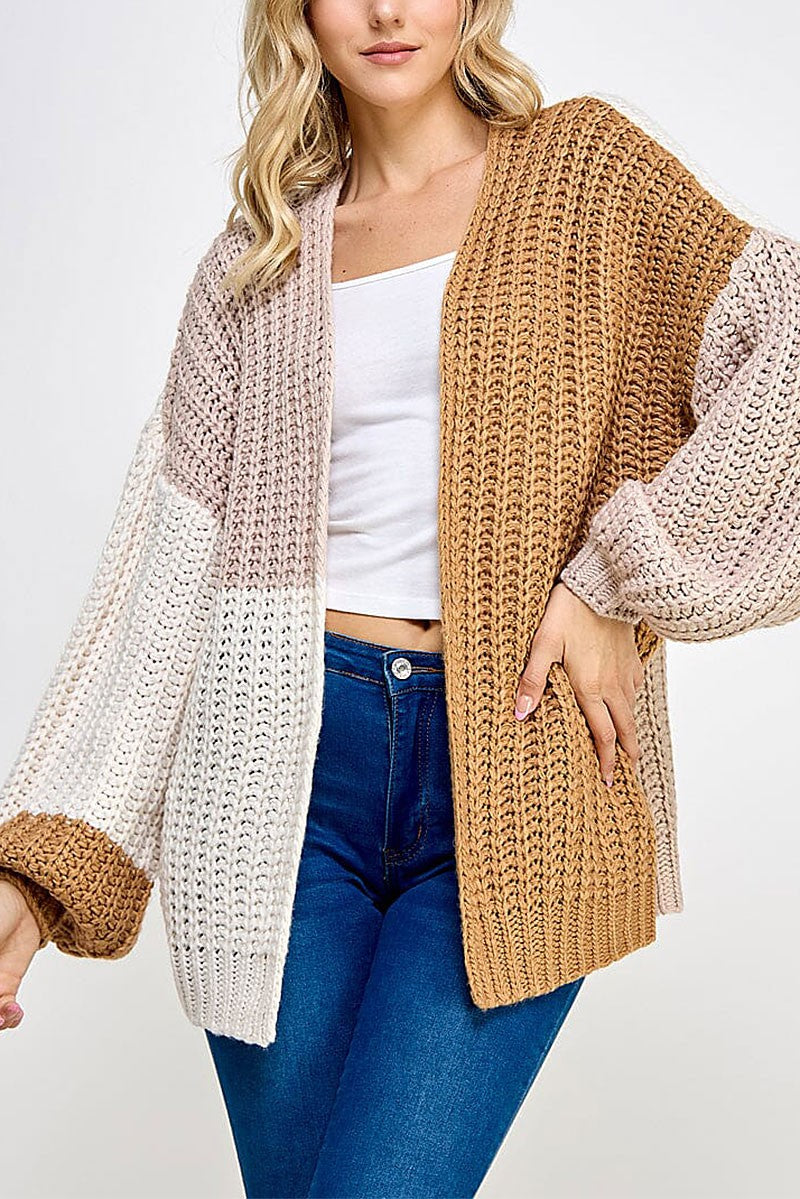 Open Front Colorblock Knit Cardigan - front close up