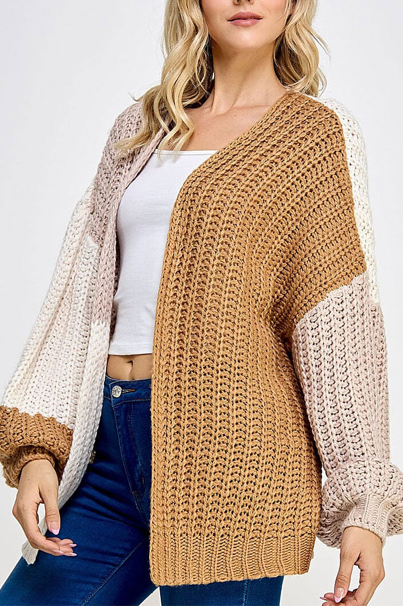 Open Front Colorblock Knit Cardigan - front view