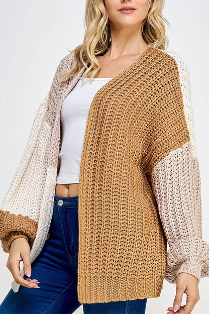 Open Front Colorblock Knit Cardigan - front view