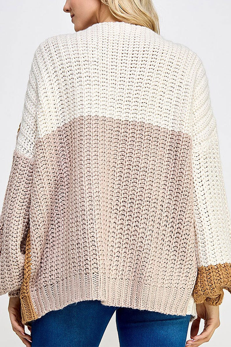 Open Front Colorblock Knit Cardigan - back view