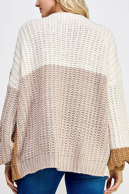 Open Front Colorblock Knit Cardigan - back view