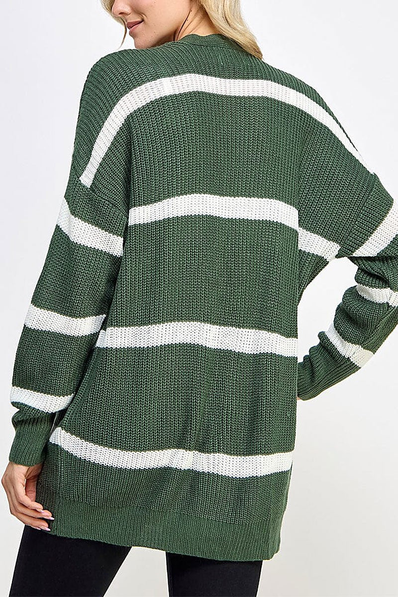 Front Pocket Colorblock Stripes Cardigan - back view