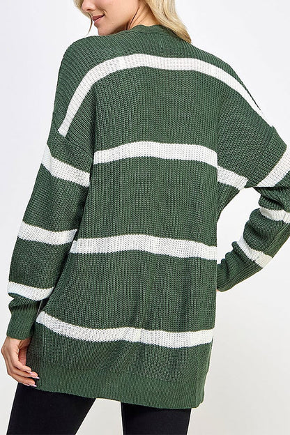 Front Pocket Colorblock Stripes Cardigan - back view