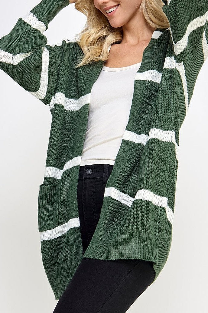 Front Pocket Colorblock Stripes Cardigan - front open view
