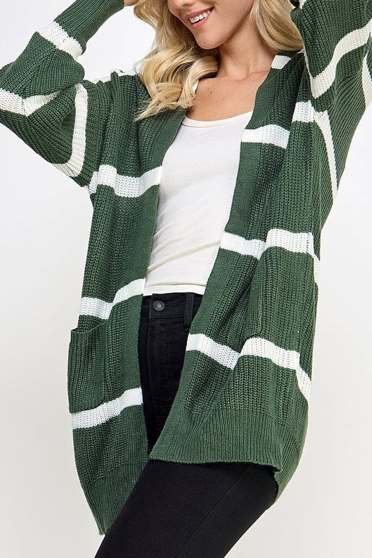 Front Pocket Colorblock Stripes Cardigan - front open view