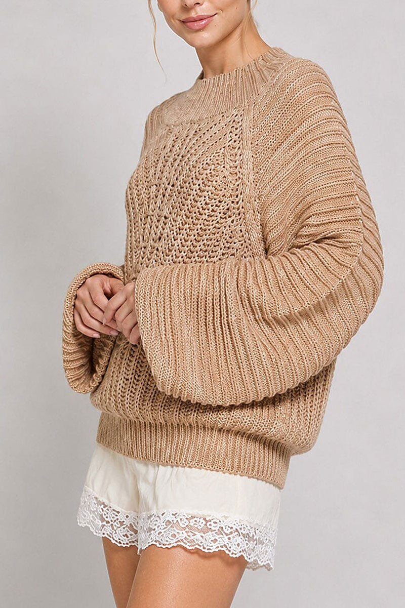 Long Balloon Sleeve Knit Pullover Sweater - styled street look