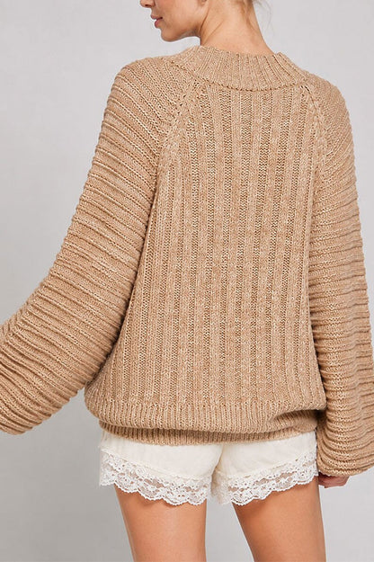 Long Balloon Sleeve Knit Pullover Sweater - back view