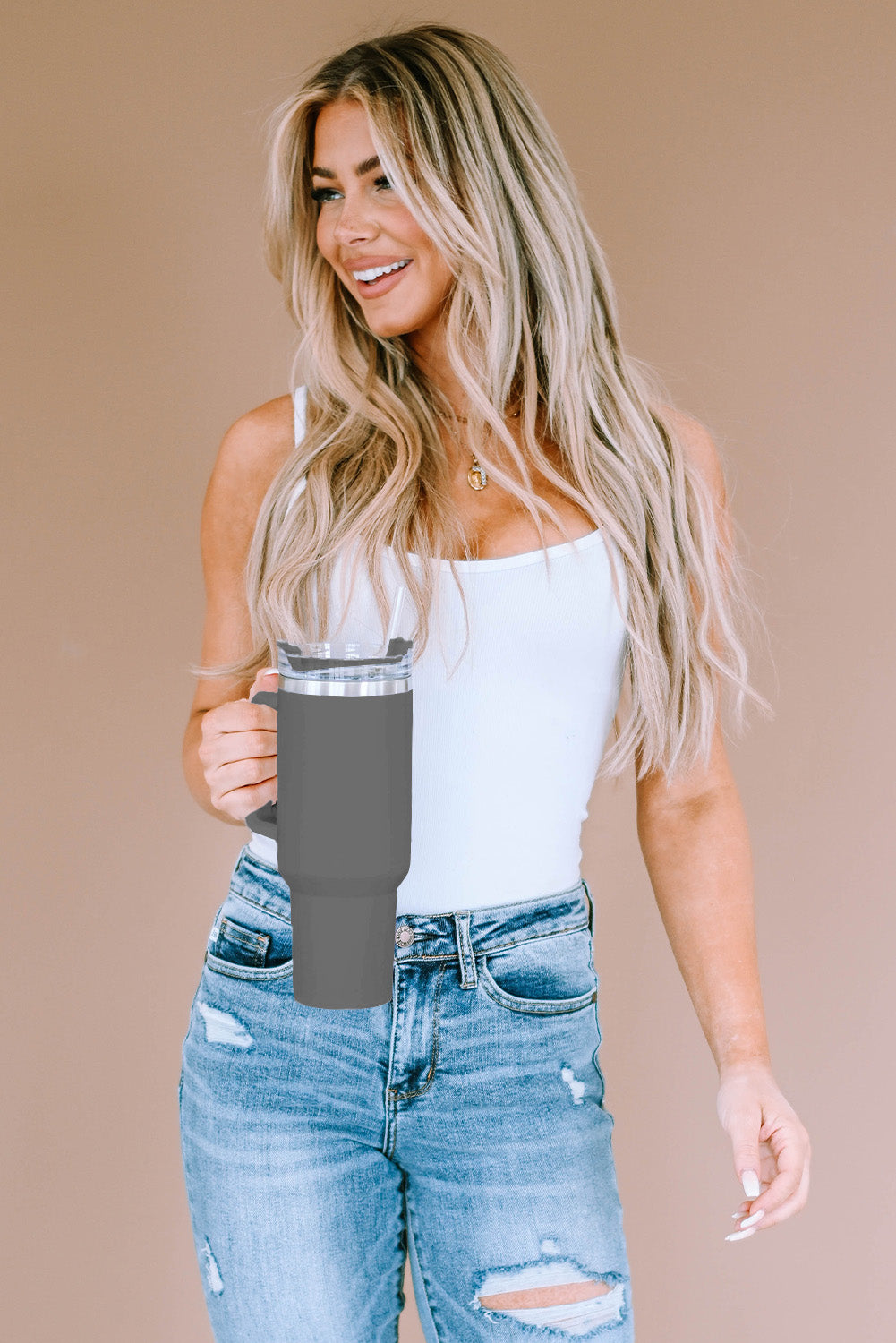 Gray 304 Stainless Steel Insulated Tumbler Mug With Straw