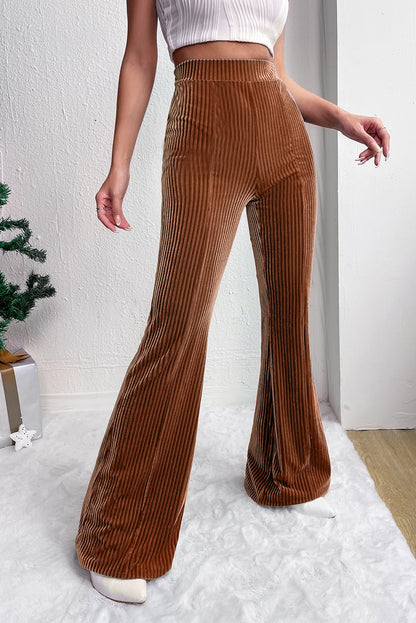 Black Solid Color High Waist Corduroy Flare Pants