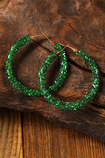 Dark Green Sequin Hoop Earrings