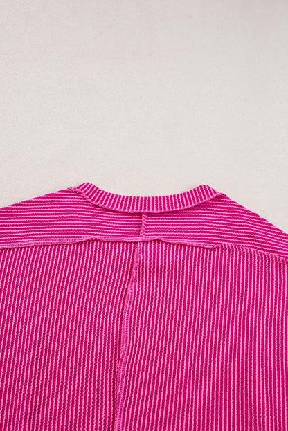 Apricot Pink Colorblock Ribbed Round Neck T Shirt