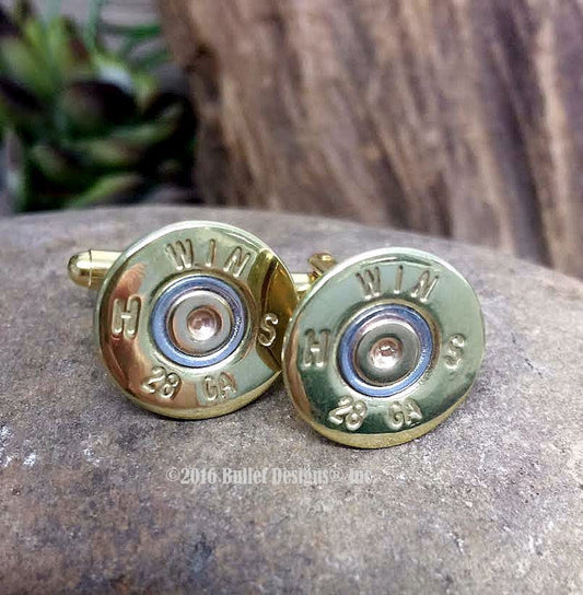 28 Gauge Shotgun Brass Bullet Cufflinks