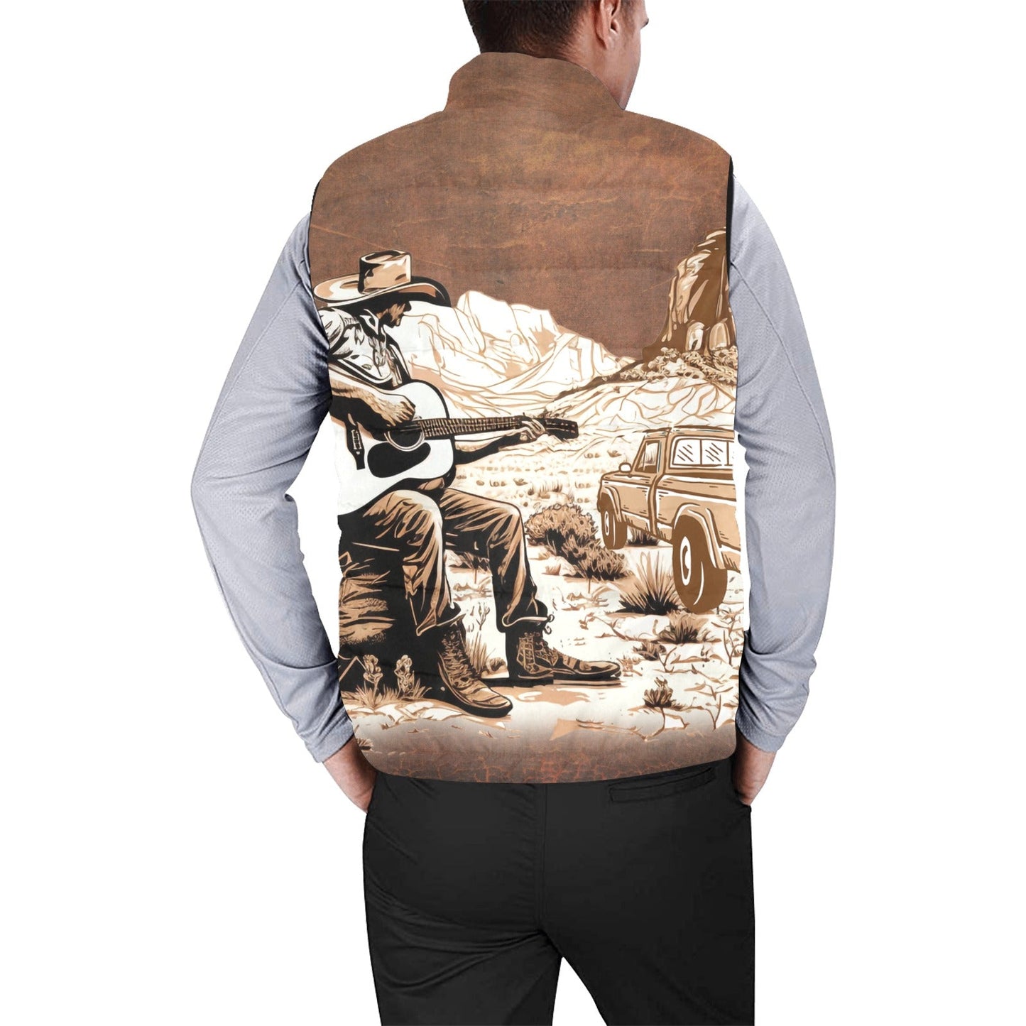 Cowboy in Desert Men's Puffy Vest