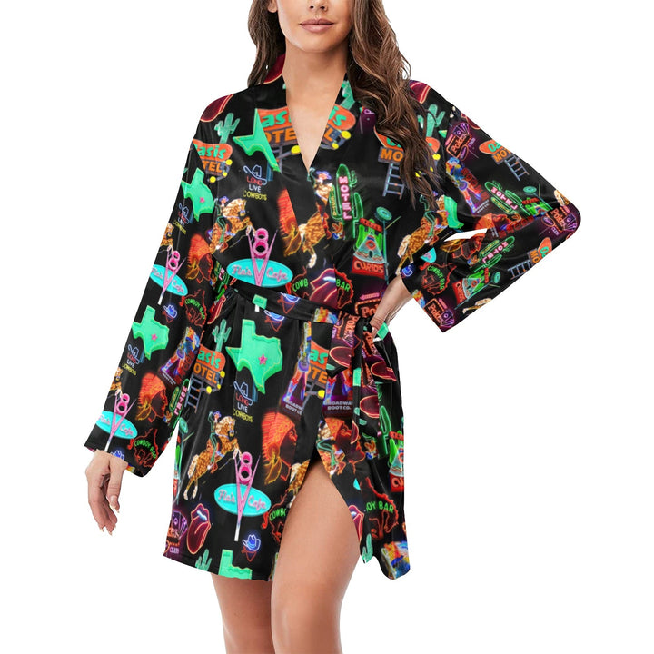 Vegas Neon Women's Long Sleeve Belted Satin Feel Dressing Lounge Robe