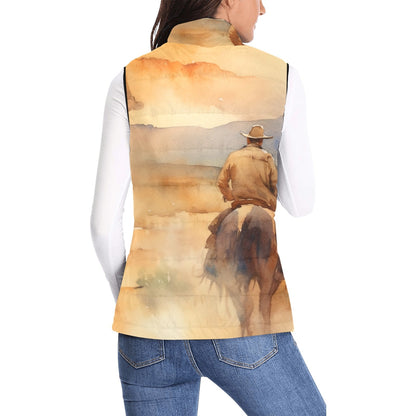 Watercolor Cowboy Women's Western Puffy Vest