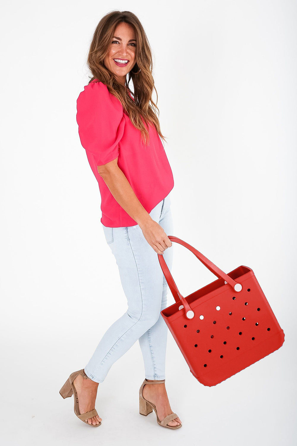 Red Barbie Pink Waterproof Hollow Out Tote Bag