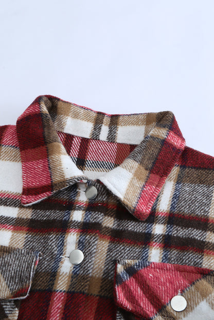 Red Plaid Button Front Pocket Shirt Shacket