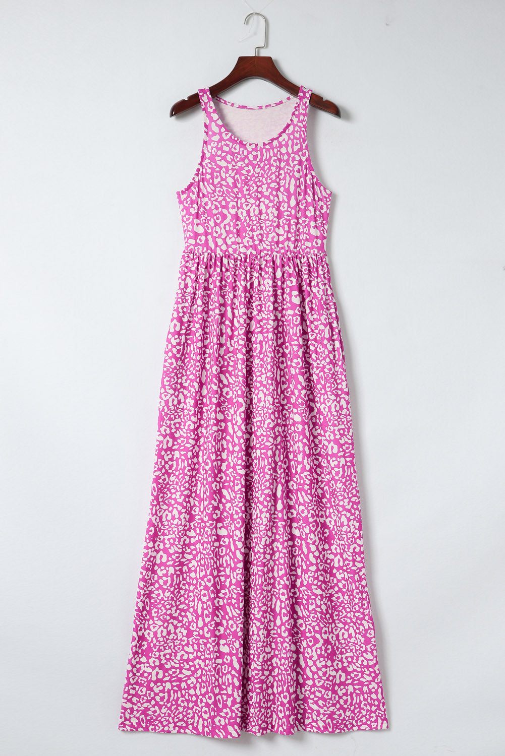 Pink Sleeveless Floor Length Leopard Print Dress