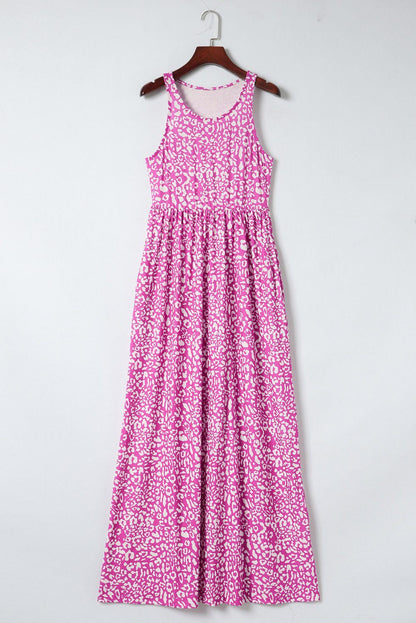 Pink Sleeveless Floor Length Leopard Print Dress