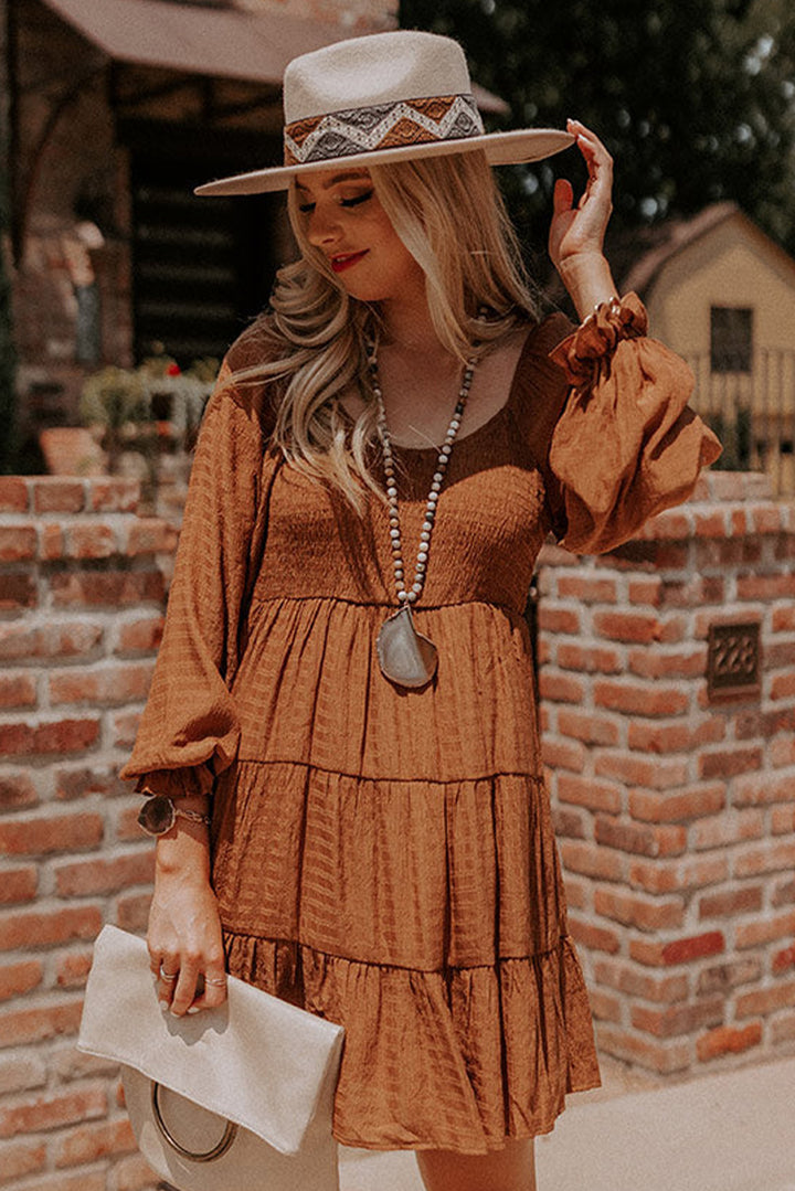 Long Sleeve Smocked Tiered Boho Dress