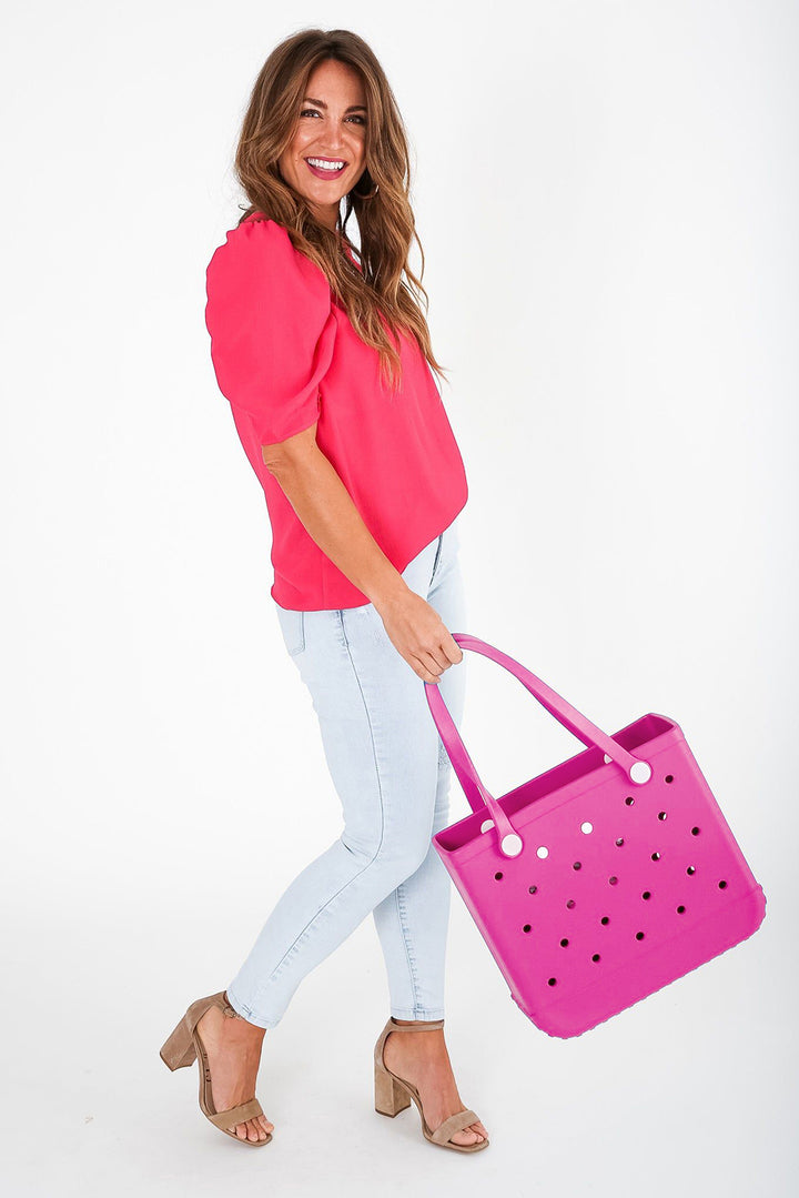 Red Barbie Pink Waterproof Hollow Out Tote Bag
