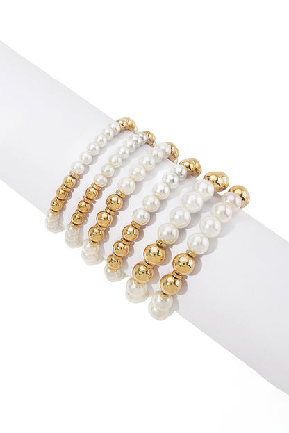 White 5pcs Pearl Beaded Bracelet Set