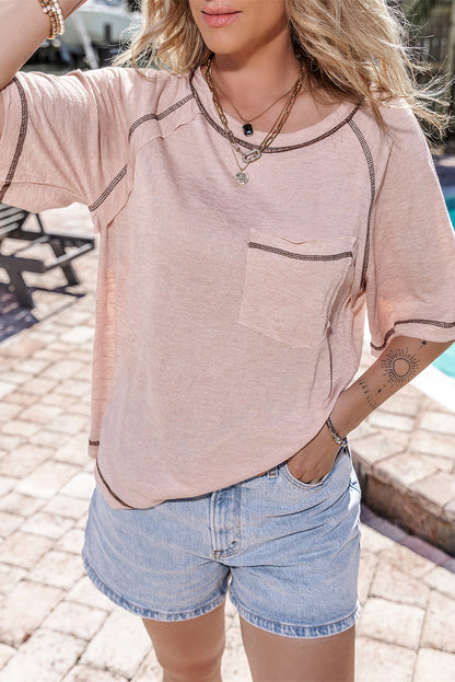 Dusty Pink Exposed Seam Loose Fit T Shirt