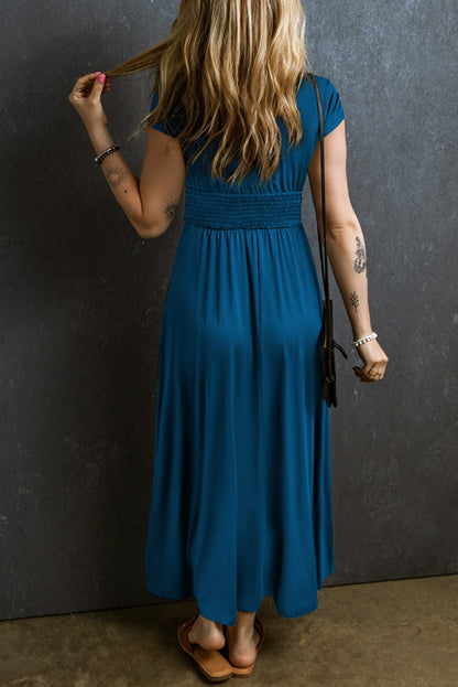 Neck Ruched High Waist Maxi Dress