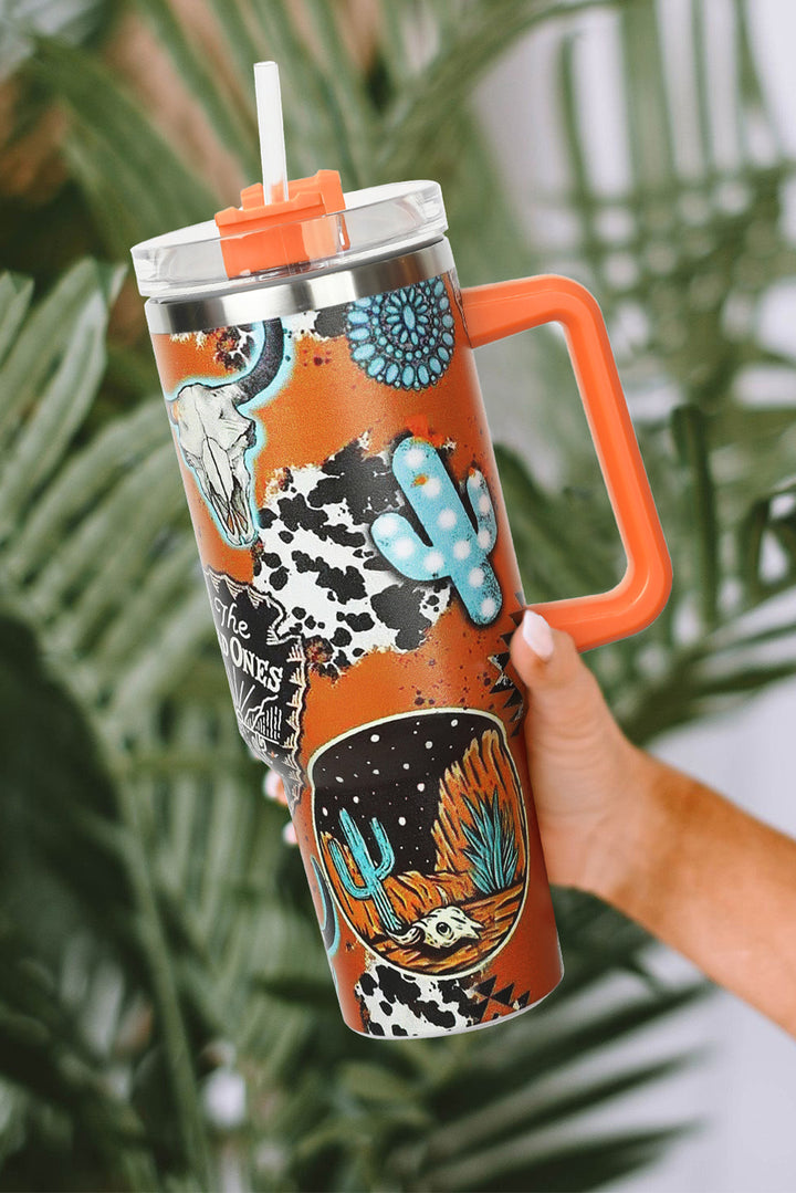 Orange Western Style Stainless Steel Insulated Handle Tumbler