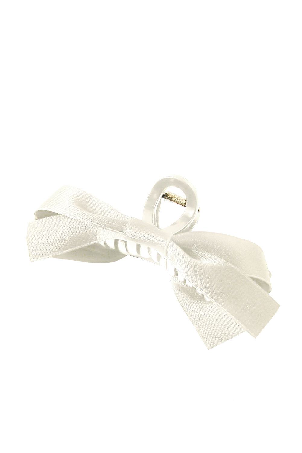 White Solid Color Ribbon Bow Decor Hair Clip