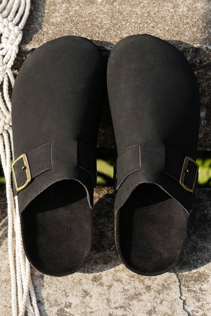 Black Buckle Decor Corky Platform Slides Shoes