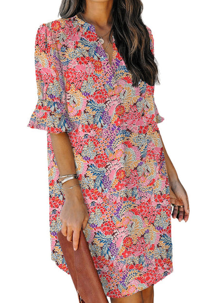 Neck Half Sleeve Casual Tunic Dress