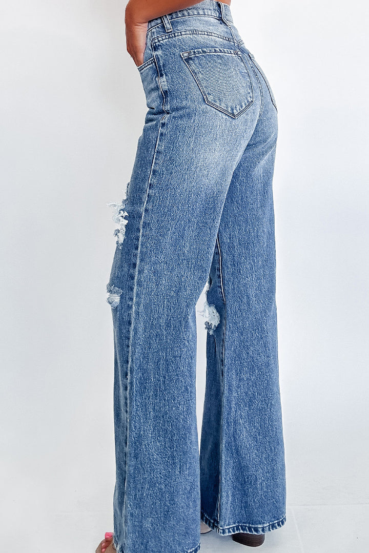 Ashleigh Blue Acid Wash Distressed Wide Leg High Waist Jeans