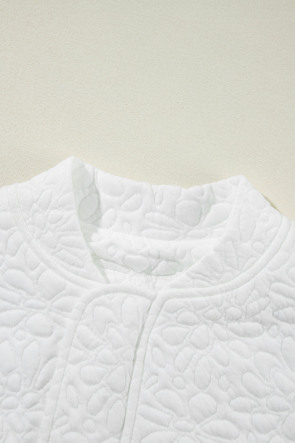 White Floral Embossed Plain Zip-up Jacket