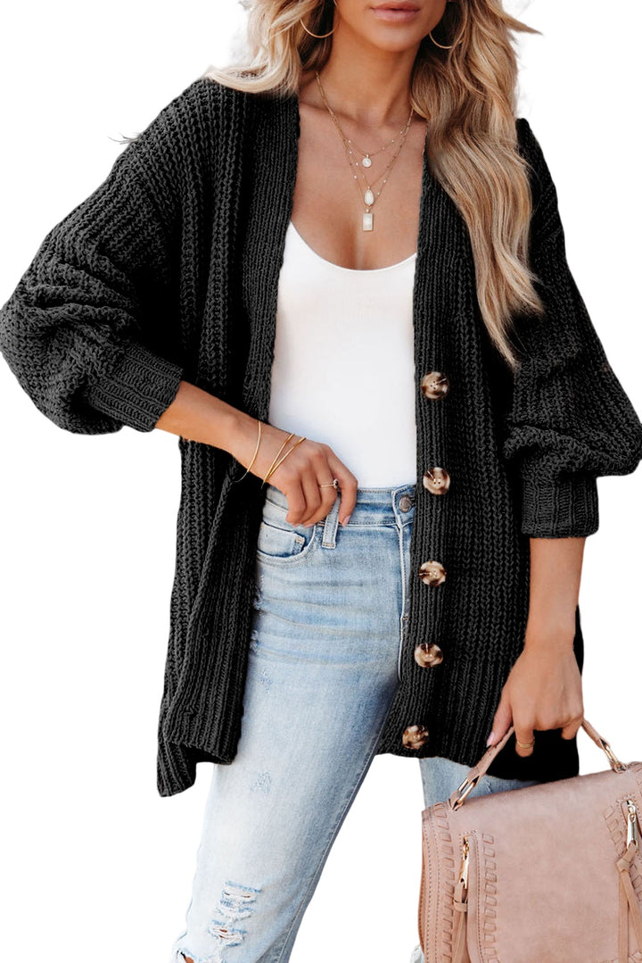 Khaki Solid Color Buttoned Down Casual Knitted Cardigan