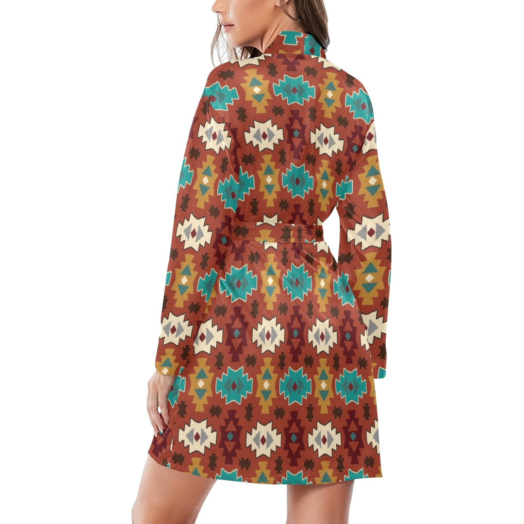 Old Aztec Women's Long Sleeve Belted Satin Feel Dressing Lounge Robe
