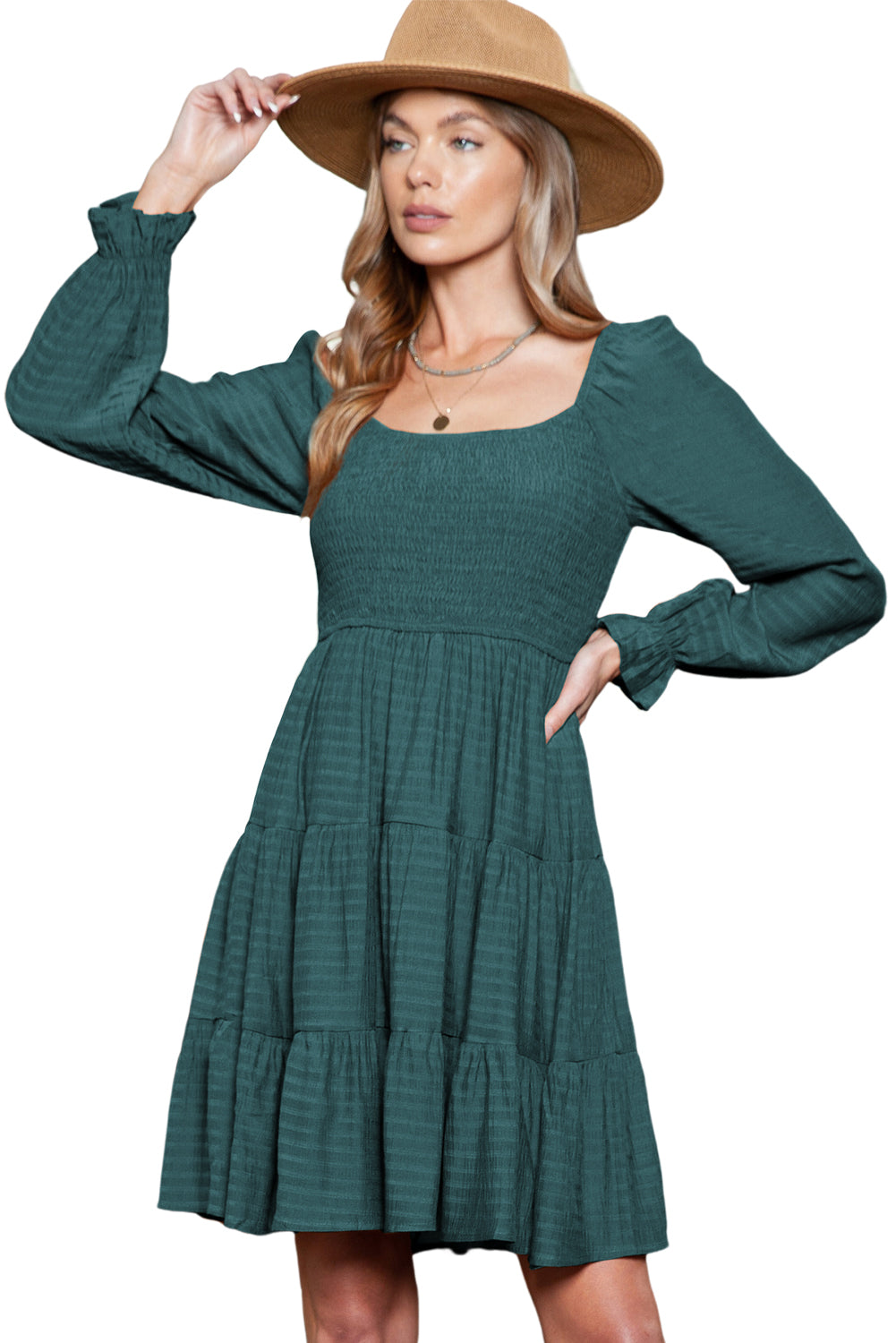 Long Sleeve Smocked Tiered Boho Dress