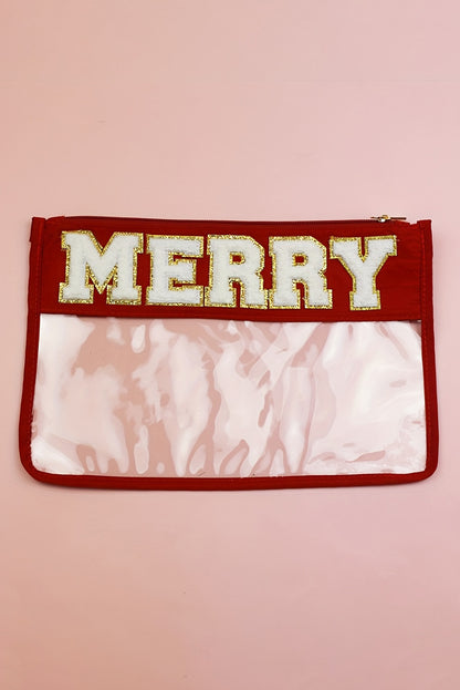 Red MERRY Contrast Trim Clear Makeup Bag