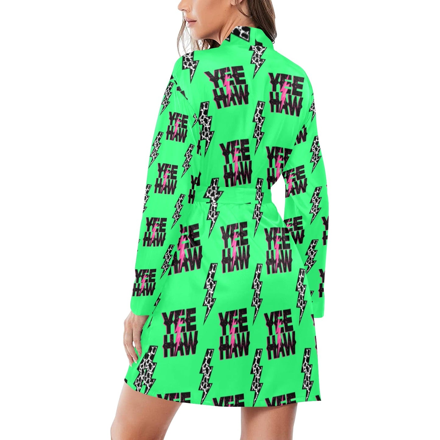 Neon Yeehaw Women's Belted Satin Feel Dressing Lounge Robe