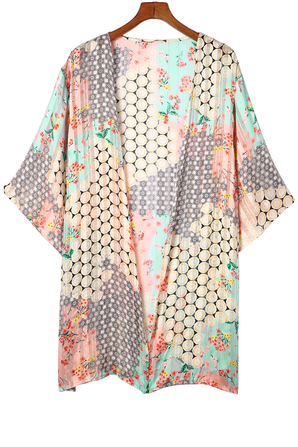 Multicolor Boho Floral Open Front Half Sleeve Kimono