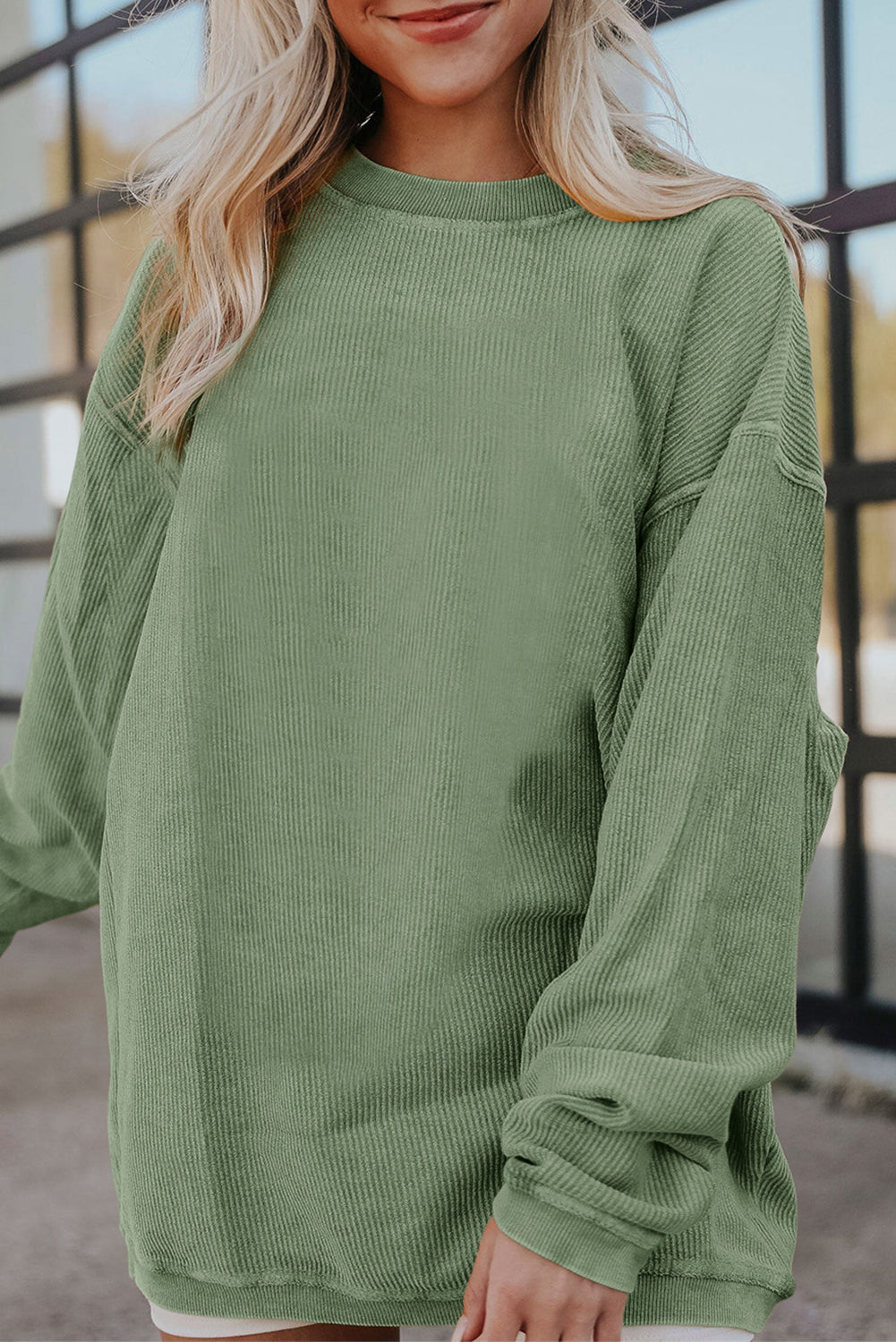 Apricot Drop Shoulder Ribbed Oversized Sweatshirt