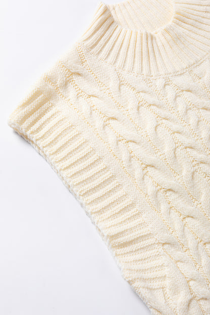 Oatmeal Ribbed Trim High Neck Cable Knit Sweater Vest