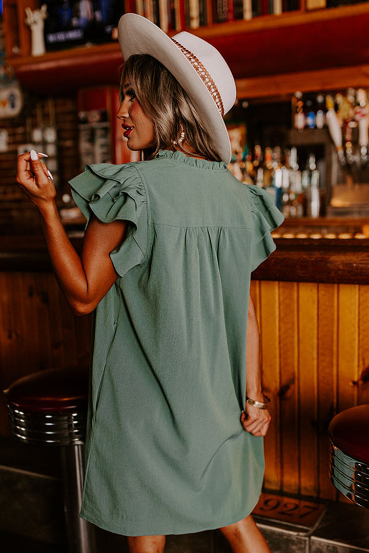 Mist Green Ruffle Trim Sleeve