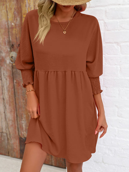 Round Neck Lantern Sleeve Mini Dress