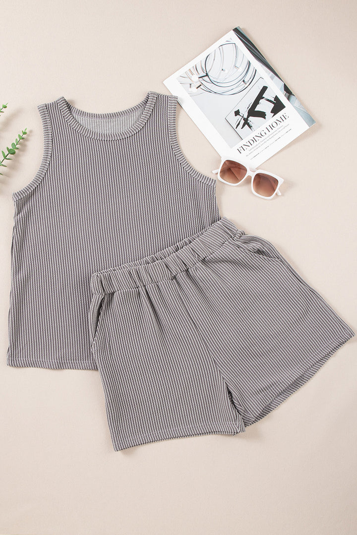 Corded Tank Top and Pocketed Shorts Set